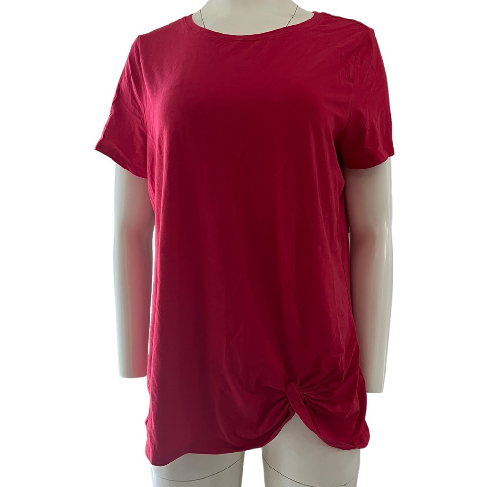 Belle Kim Gravel Twist Top Red size L Short Sleeve Tee Stretchy